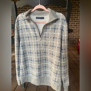 NAUTICA MEN’S PULLOVER! GRAY, BLUE & WHITE STRIPES!